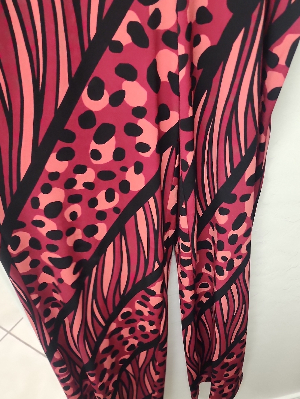 Bob Mackie Coral Pink and Black Printed Wide-Leg Jumpsuit